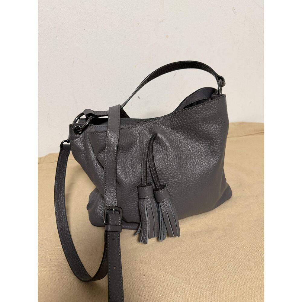 Vittoria Napoli Crossbody Bag Womens Medium Gray Leather Tassel Made In Italy